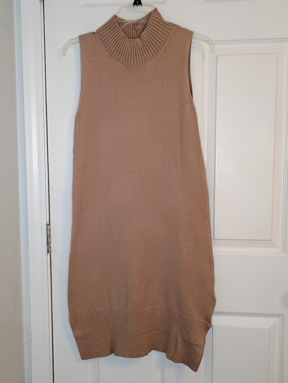 Sleeveless Knit Turtleneck Sweater Dress - Coffee Large New Without Tags